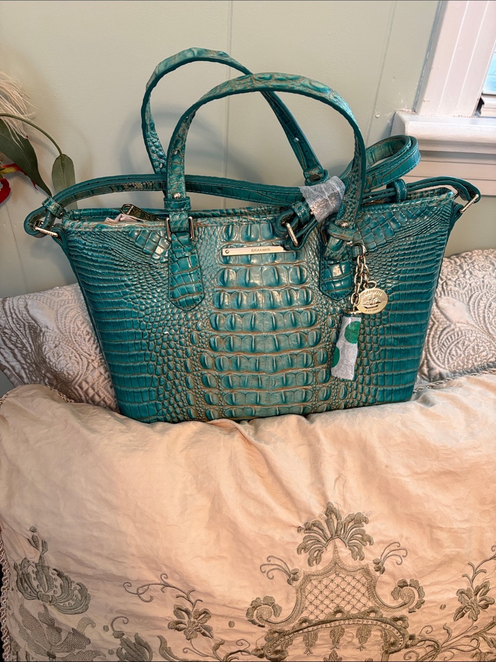 👗TURQUOISE MELBOURNE Brahmin MINI ASHER Satchel - MWOT